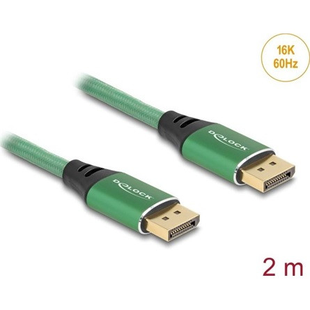 Delock DisplayPort kábel 16K 60 Hz 2 m zöld fém