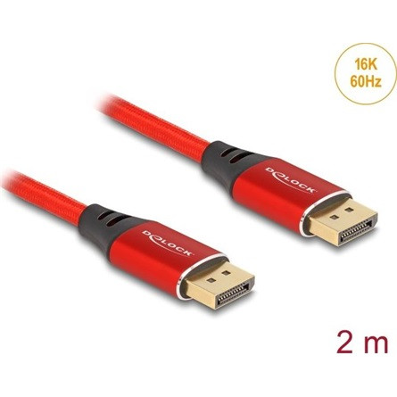 Delock DisplayPort kábel 16K 60 Hz 2 m piros fém