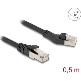   Delock RJ45 hálózati kábel Cat.8.1 S/FTP 45 -ben balra hajlított apa   egyenes apa, akár 40 Gbps, 0,5 m, fekete