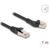 Delock RJ45 hálózati kábel Cat.8.1 S/FTP 45 -ben balra hajlított apa   egyenes apa, akár 40 Gbps, 1 m, fekete