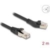 Delock RJ45 hálózati kábel Cat.8.1 S/FTP 45 -ben balra hajlított apa   egyenes apa, akár 40 Gbps, 2 m, fekete