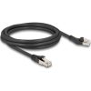 Delock RJ45 hálózati kábel Cat.8.1 S/FTP 45 -ben balra hajlított apa   egyenes apa, akár 40 Gbps, 2 m, fekete