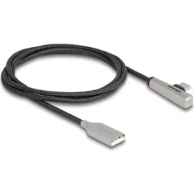   Delock USB-C -> USB-A 2.0 M/F adatkábel 1m fekete-ezüst , LED fénnyel, 90°/egyenes