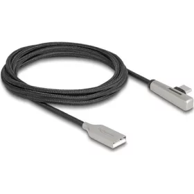   Delock USB-C -> USB-A 2.0 M/F adatkábel 2m fekete-ezüst , LED fénnyel, 90°/egyenes
