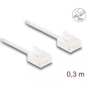   Delock RJ45 hálózati kábel Cat.6 UTP ultravékony 0,3 m fehér rövid csatlakoztatókkal