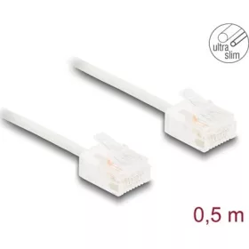   Delock RJ45 hálózati kábel Cat.6 UTP ultravékony 0,5 m fehér rövid csatlakoztatókkal