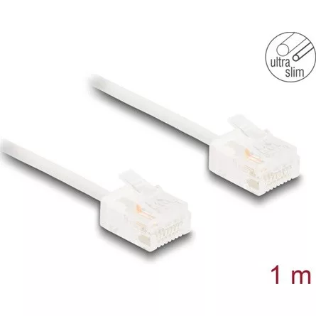 Delock RJ45 hálózati kábel Cat.6 UTP ultravékony 1 m fehér rövid csatlakoztatókkal