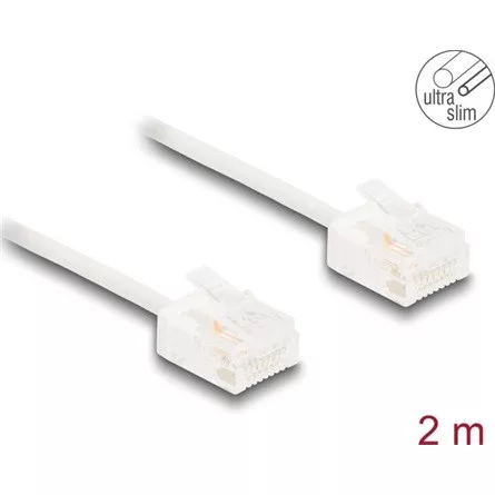 Delock RJ45 hálózati kábel Cat.6 UTP ultravékony 2 m fehér rövid csatlakoztatókkal