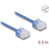 Delock RJ45 hálózati kábel Cat.6 UTP ultravékony 0,3 m kék rövid csatlakoztatókkal