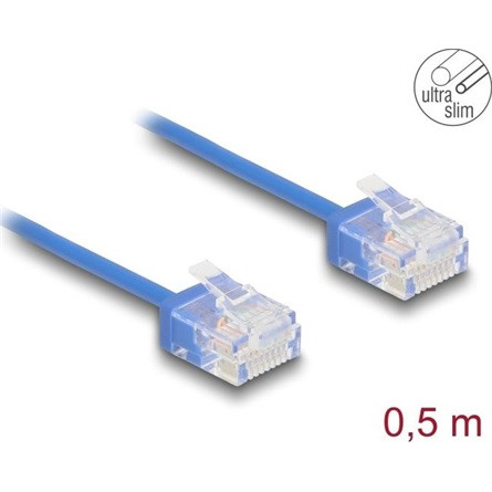 Delock RJ45 hálózati kábel Cat.6 UTP ultravékony 0,5 m kék rövid csatlakoztatókkal