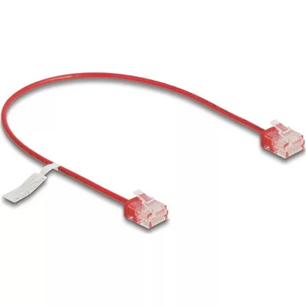 Delock RJ45 hálózati kábel Cat.6 UTP ultravékony 0,3 m piros rövid csatlakoztatókkal