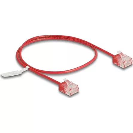 Delock RJ45 hálózati kábel Cat.6 UTP ultravékony 0,5 m piros rövid csatlakoztatókkal