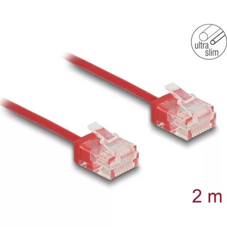 Delock RJ45 hálózati kábel Cat.6 UTP ultravékony 2 m piros rövid csatlakoztatókkal