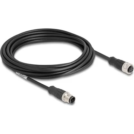 Delock Kábel M12 D kódolt 4 tűs apa - anya PVC 5 m