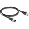 Delock Kábel M12 D kódolt 4 tűs apa - RJ45 apa PVC 1 m