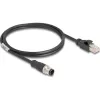 Delock Kábel M12 D kódolt 4 tűs apa - RJ45 apa PVC 1 m