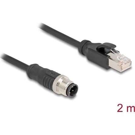 Delock Kábel M12 D kódolt 4 tűs apa - RJ45 apa PVC 2 m