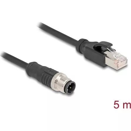 Delock Kábel M12 D kódolt 4 tűs apa - RJ45 apa PVC 5 m hosszú