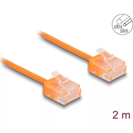 Delock RJ45 hálózati kábel Cat.6 UTP ultravékony 2 m narancssárga rövid csatlakoztatókkal