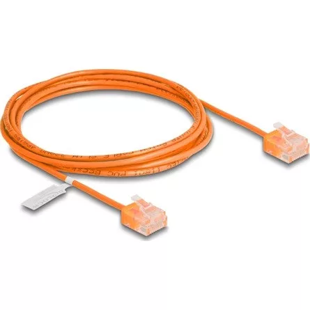 Delock RJ45 hálózati kábel Cat.6 UTP ultravékony 2 m narancssárga rövid csatlakoztatókkal