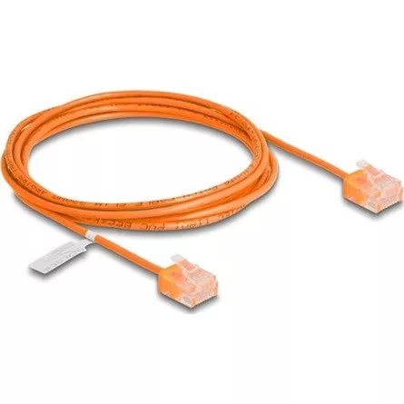 Delock RJ45 hálózati kábel Cat.6 UTP ultravékony 2 m narancssárga rövid csatlakoztatókkal