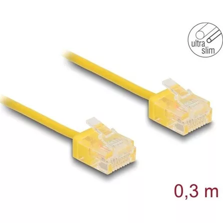 Delock RJ45 hálózati kábel Cat.6 UTP ultravékony 0,3 m sárga rövid csatlakoztatókkal