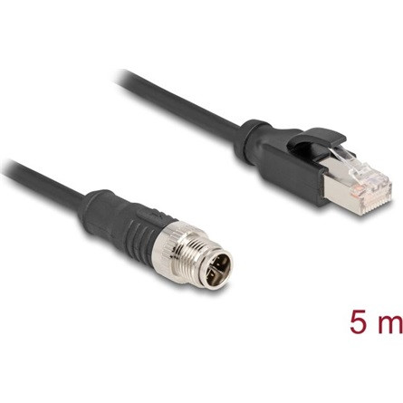 Delock Kábel M12 X kódolt 8 tűs apa - RJ45 apa PVC 5 m