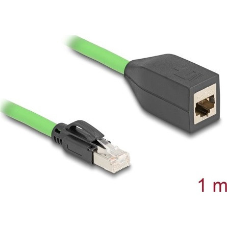Delock RJ45 hálózat bővítő kábel Cat.6A apa - anya SF/UTP alkalmas kábelvezető láncokhoz PUR (TPU) 1 m zöld
