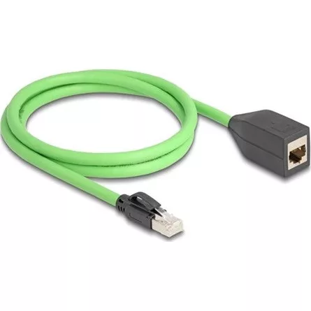 Delock RJ45 hálózat bővítő kábel Cat.6A apa - anya SF/UTP alkalmas kábelvezető láncokhoz PUR (TPU) 1 m zöld