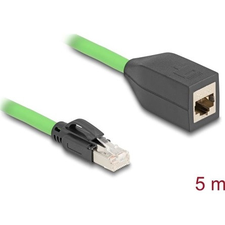 Delock RJ45 hálózat bővítő kábel Cat.6A apa - anya SF/UTP alkalmas kábelvezető láncokhoz PUR (TPU) 5 m zöld