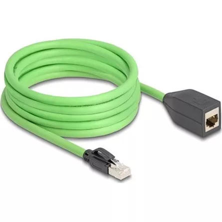 Delock RJ45 hálózat bővítő kábel Cat.6A apa - anya SF/UTP alkalmas kábelvezető láncokhoz PUR (TPU) 5 m zöld