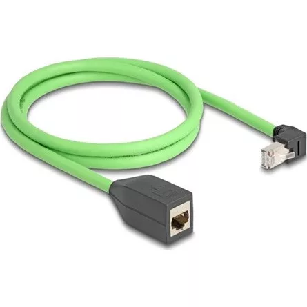 Delock RJ45 hálózat bővítő kábel Cat.6A apa lefelé néző csatlakozódugóval - anya SF/UTP alkalmas kábelvezető láncokhoz P