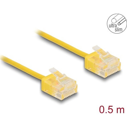 Delock RJ45 hálózati kábel Cat.6 UTP ultravékony 0,5 m sárga rövid csatlakoztatókkal
