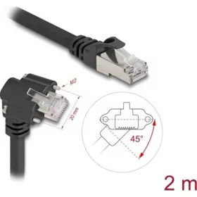   Delock GigE kamera kábel RJ45 apa 45 -ban elcsavart és 90 -ban hajlított szögekkel - RJ45 apa Cat.6 S/FTP 2 m fekete