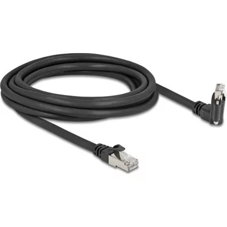 Delock GigE kamera kábel RJ45 apa 45 -ban elcsavart és 90 -ban hajlított szögekkel - RJ45 apa Cat.6 S/FTP 3 m fekete