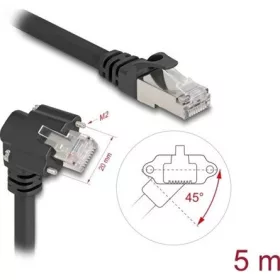   Delock GigE kamera kábel RJ45 apa 45 -ban elcsavart és 90 -ban hajlított szögekkel - RJ45 apa Cat.6 S/FTP 5 m fekete