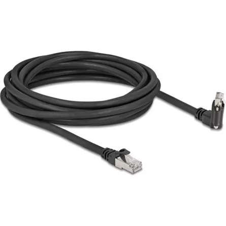 Delock GigE kamera kábel RJ45 apa 45 -ban elcsavart és 90 -ban hajlított szögekkel - RJ45 apa Cat.6 S/FTP 5 m fekete