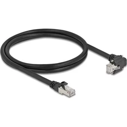 Delock GigE kamera kábel RJ45 apa 90 -ban hajlított csavarokkal - RJ45 apa Cat.6 S/FTP 1 m fekete