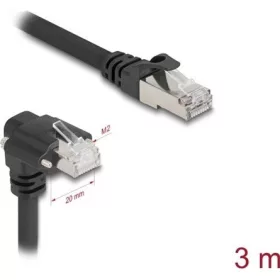   Delock GigE kamera kábel RJ45 apa 90 -ban hajlított csavarokkal - RJ45 apa Cat.6 S/FTP 3 m fekete