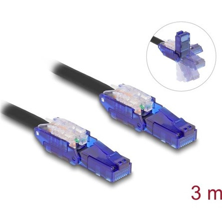 Delock RJ45 hálózati kábel Cat.6 UTP 180 -os hajlítással apák fekete színű 3 m