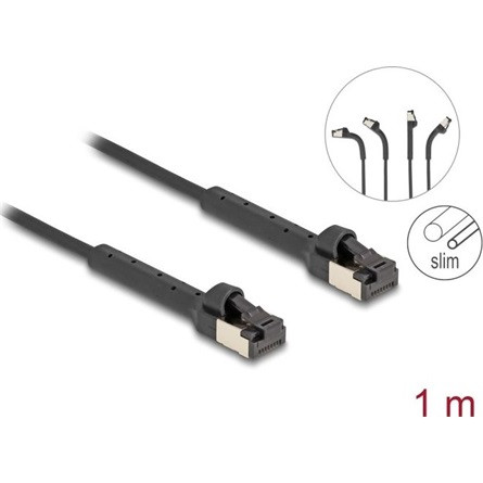 Delock RJ45 vékony hálózati kábel Cat.6A U/FTP hajlítható fekete 1 m hosszú