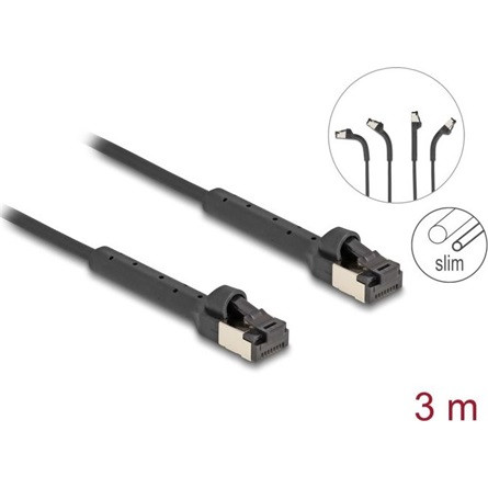 Delock RJ45 vékony hálózati kábel Cat.6A U/FTP hajlítható fekete 3 m hosszú