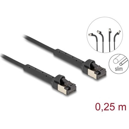 Delock RJ45 vékony hálózati kábel Cat.8.1 U/FTP hajlítható akár 40 Gbps fekete 0,25 m