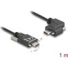 Delock USB-C -> USB-C M/M adatkábel 1m fekete rögzítő csavarokkal, egyenes/90°