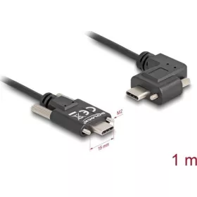   Delock USB-C -> USB-C M/M adatkábel 1m fekete rögzítő csavarokkal, egyenes/90°