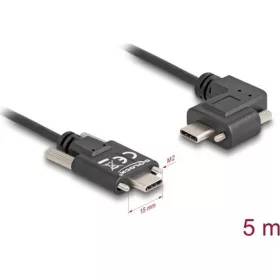   Delock USB-C -> USB-C M/M adatkábel 5m fekete rögzítő csavarokkal, egyenes/90°