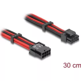   Delock Bővítő kábel 8 tűs EPS apa - 4 + 4 tűs EPS anya textil, fekete-piros borítással 30 cm