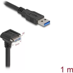   Delock USB 5 Gbps kábel A-típusú USB apa egyenes   Mikro-B-típusú USB apa 90 -ban lefelé fordított 18 mm-es csavar távol