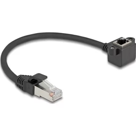 Delock Hálózat bővítő kábel RJ45 apa - RJ45 anya 90 -ban hajlított, Cat.6 F/UTP, 0,25 m, fekete