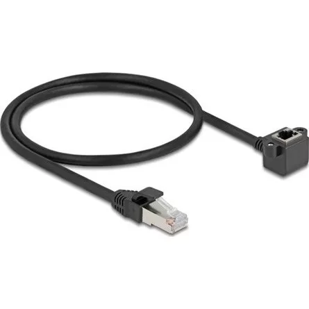 Delock Hálózat bővítő kábel RJ45 apa - RJ45 anya 90 -ban hajlított, Cat.6 F/UTP, 0,5 m, fekete